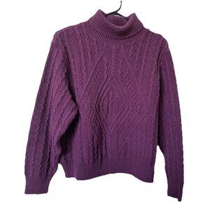 Vintage Parkhurst Turtleneck Sweater Womens Purple Cable Knit Made in Canada